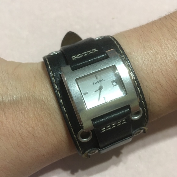 fossil leather cuff watch